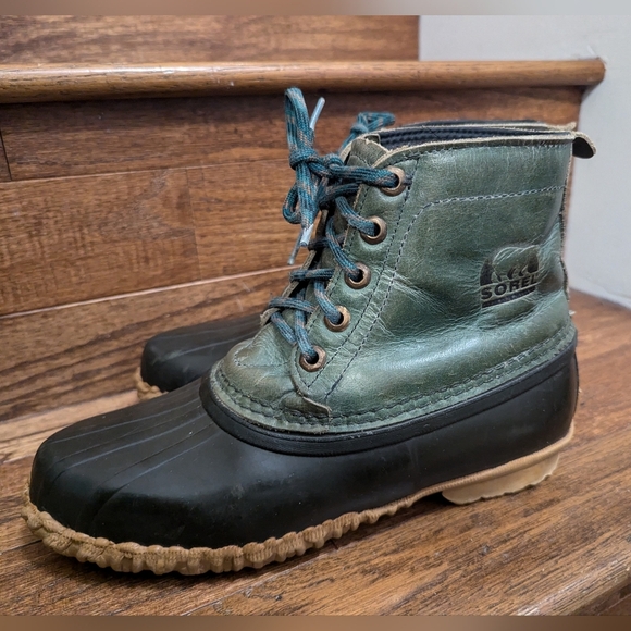 Women's SOREL surplus green pine leather thermal duck boots size 8 - Picture 4 of 16
